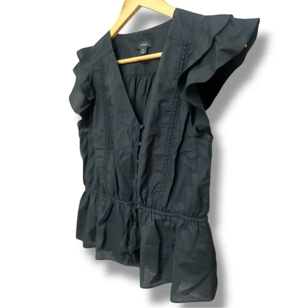 J.Crew - Women’s Black Flutter Sleeve Top Size Small